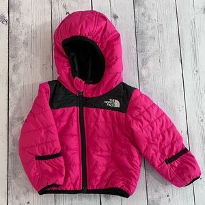 North Face Baby Girl 6-12 Month Reversible Black and Hot Pink Coat